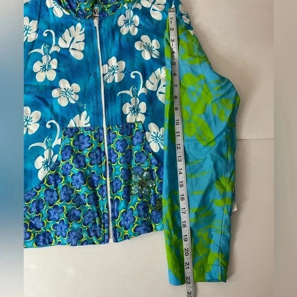 3 FOR $15 VTG Vanity Blue Green Mixed Floral Print Lined Hooded Jacket Size S - Picture 8 of 9